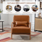 ANJHOME Mid Century Modern Accent Chairs Set of 2, PU Leather Reading Chair with Solid Wood Frame, Easy Assembly Armchair for Living Room