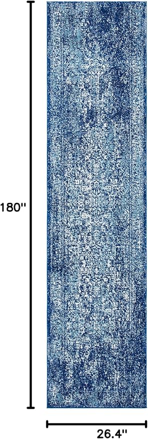 SAFAVIEH Evoke Collection 2'2" x 15' Navy/Ivory EVK256A Oriental Distressed Non-Shedding Living Room Bedroom Runner Rug