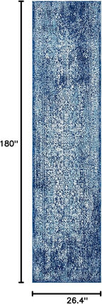 SAFAVIEH Evoke Collection 2'2" x 15' Navy/Ivory EVK256A Oriental Distressed Non-Shedding Living Room Bedroom Runner Rug