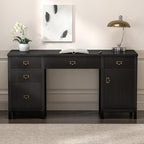 59" Executive Desk with File Drawers Cabinet, Modern Computer Desk with Charging Station, Keyboard Tray, Large Home Office Desk, Farmhouse Wood Desk for Study, Writing, Black