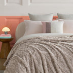 UGG Faux Fur Full/Queen Size Blanket, Double-Sided Warm Cozy Blanket, Extra Large Throw for Sofa, Washable Bedding for Full or Queen Size Bed, Cute Room Decor, 90" x 90", Oyster Brown (Adalee)