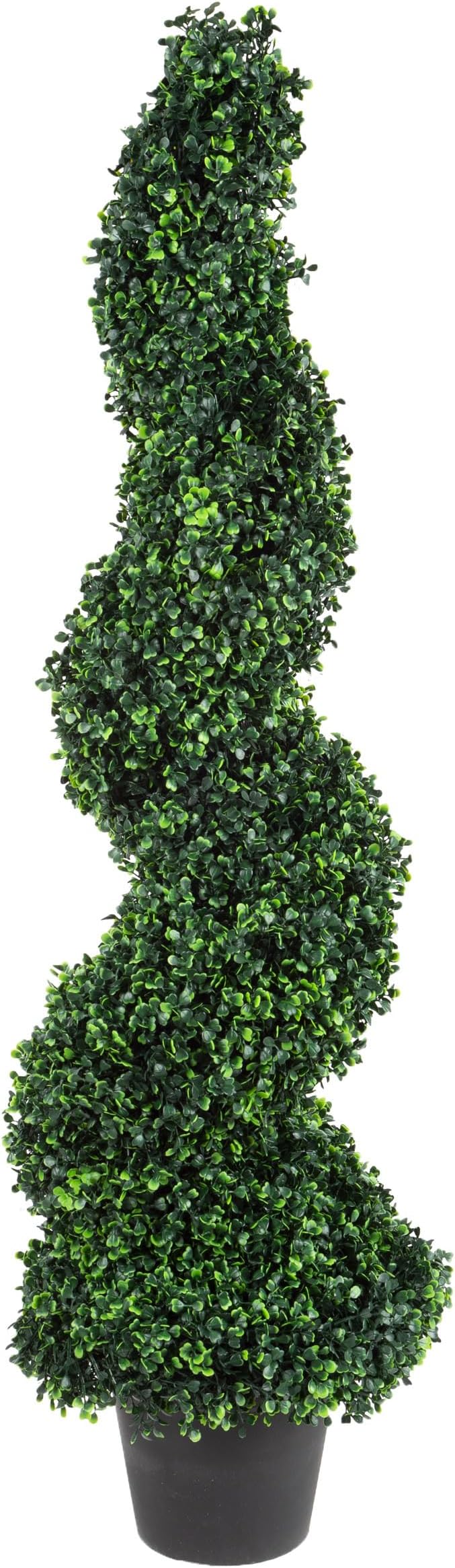 Faux Tree Boxwood Topiary Plant - 50-Inch Artificial Spiral Plant with Realistic Leaves and Planter - For Indoor and Outdoor Home Decor by Pure Garden