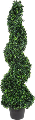 Faux Tree Boxwood Topiary Plant - 50-Inch Artificial Spiral Plant with Realistic Leaves and Planter - For Indoor and Outdoor Home Decor by Pure Garden