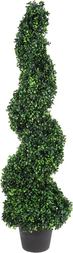 Faux Tree Boxwood Topiary Plant - 50-Inch Artificial Spiral Plant with Realistic Leaves and Planter - For Indoor and Outdoor Home Decor by Pure Garden