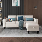 Youmumeub Couches for Living Room-Convertible Sectional Sofa, L-Shape Linen Fabric Sofa Couch with Storage Ottoman, Suit 3-Seats Sofa for Small Living Room and Apartment-Beige(USB+2 Cup Holder)