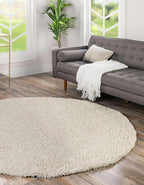 Unique Loom Solid Shag Collection Area Rug (5' 3" Round, Pure Ivory)