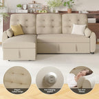 Ucloveria Sleeper Sofa Bed, 86" Convertible Sectional Sofa Couches for Living Room, Pull Out Couch Bed with Reversible Storage Chaise | USB Ports | Side Pockets | Removable Backrest
