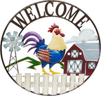 Alpine Corporation SCC578L Large Round Rooster and Farm Welcome Wall Decor, Sign for Entryway & Walkway, 30" Diameter, Multicolor
