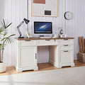 60" Farmhouse Executive Desk with Lock,Home Office Desk with Charging Station,Executive Desk with 4 Drawers & 1 Cabinet&1 File Cabinet for Office and Home