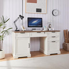 60" Farmhouse Executive Desk with Lock,Home Office Desk with Charging Station,Executive Desk with 4 Drawers & 1 Cabinet&1 File Cabinet for Office and Home