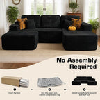 106" Cloud Sectional Couch with L-Shape Chaise & Ottoman, No Assembly Modular Sofa, Deep Seat Corduroy Boneless Couched for Living Room (Black Stripe Corduroy, Right Facing Chaise with Ottoman)