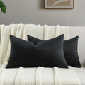 FUTEI Black Chenille Throw Pillow Covers 12x20 Inch Set of 2,Soft Wide Chevron Textured Lumbar Pillow Cases,Farmhouse Home Decor for Couch Bed Living Room