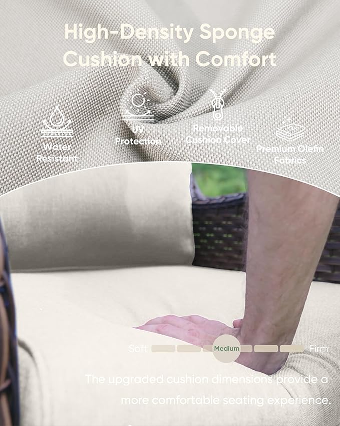 HUMMUH Wicker Patio Furniture Set with Outdoor Swivel Rocker Patio Chairs,High Back Outdoor Couch and Table 5 Pieces Outdoor Furniture for Porch Garden Deck