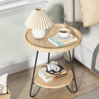 Tribesigns Set of 2 Round Side Table, 2-Tier End Table with Metal Legs, Modern Industrial Beside Table, Small Accent Table Snack Table for Living Room, Bedroom, Small Space, Wood Color