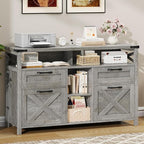 Filing Organization Storage Cabinets 4 Drawer with Adjustable Shelf, Lateral Filing Cabinet with Open Storage Shelf for Home Office, Farmhouse File Cabinets for Hanging Files Letter/A4.Gray