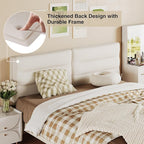 King Size Velvet Headboard Foldable Panels Backboard, Upholstered California King Head Board for Bedroom Adjustable Height from 42" to 56"-Ivory