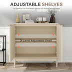 Fluted Sideboard with Storage, Buffet Cabinet Sideborad with Door, Kitchen Buffet Storage Accent Cabinets with Adjustable Shelves for Living Room, Entry, Hallway, Beige