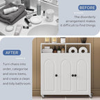 Bathroom Storage Cart with Doors，3-Door Cabinet & Divided Open Shelf，Rolling Organizer Cart for Bathroom, Toilet，White (2)