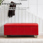 41" Faux Leather Storage Ottoman, Stitch Tufted Rectangle Upholstered End of Bed Storage Bench, Entryway Large Couch Ottoman with Wooden Legs,Red