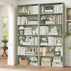 FOTOSOK 70.8" Tall Bookcase Shelf, 6 Tier Wide Bookshelf with Storage, Billy Bookcase Set of 2, Large Bookshelf for Living Room, Home Office,Green