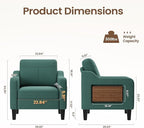 Accent Chair for Living Room Modern Linen Upholstered Armchair Side Wooden Fabric Sofa Chair with Foldable Table 2 Side Pockets Comfy Reading Chair for Bedroom