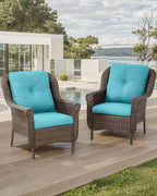 Patio Wicker Chairs Outdoor Furniture Chair - Set of 2 Outside All Weather Lawn Dining Brown Rattan Armchair with High Back&Deep Seating for Deck Porch Balcony Backyard Garden - Turqoise