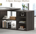 HSH L Shaped Computer Desk, Rustic Wood Corner Desk, Industrial Writing Workstation Table with Cabinet Drawer Storage for Home Office Study, Grey 55 inch