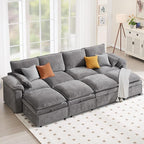 130" U Shaped Modular Sectional Sofa, Couch with Ottoman Storage, Chenille Cloud Couch with Plush Deep Seating for Living Room, Bedroom (8 Seat, Light Grey)