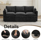 80" Cloud Modular 3 Seater Sofa with Storage, Modern Upholstered Storage Sofa Couch Deep Seat, Sectional Sofa Chenille Comfy Couch with Armrests for Living Room, Small Space, Black