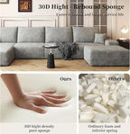 135.4" Large Cloud Modular Sectional Couch with Ottoman, Minimalist Upholstered Couches, Comfort U Shaped Sofa for Living Room,Deep Seat Corner Couch，No Assembly Required (Grey,Left Facing Chaise)