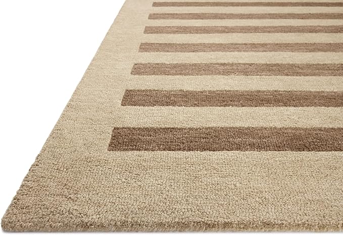 Loloi Leanne Ford Craven Collection CVN-05 Oatmeal/Bark 2'-6" x 9'-9" Runner Rug Striped, Patterned, Neutral, Hallway, Kitchen, Mudroom, and Bathroom