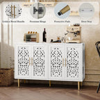 ARTPOWER 47.8" Accent Cabinet with 4 Doors, Vintage Hollow Carving Buffet Cabinet, Sideboards and Buffets with Storage, Credenza for Living Room, Kitchen, Dining Room, Entryway, Hallway, White