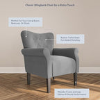 BELLEZE Modern Accent Chair, High Back Armchair, Upholstered Wingback Side Chair, Padded Single Sofa with Wooden Legs for Living Room, Bedroom - Gray