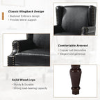 Faux Leather Wingback Accent Chair, High Back Upholstered Armchair, Comfy Fabric Wingback Arms Chairs with Solid Wood Legs, Single Sofa Reading Chair for Bedroom Living Room, Black
