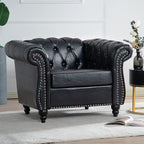 Accent Sofa Chair for Living Room, Modern PU Leather Upholstered Armchair, Oversized Comfy Single Sofa Chair with Cushion, Mid Century Tufted Chesterfield Sofa Couch for Bedroom, Apartment (Black)