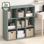 Furinno Cubicle Book Shelf, 9-Cube Thick Frame Bookshelf, Reversible Bookcase with Open Back, 14.6" x 43.8" x 43.8", for Living Room, Bedroom, Home Office, Sage Green