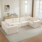 Modular Sectional Cloud Couch for Living Room,Modern Boneless Couche Set with Plush Corduroy,Comfy Floor Sofa with Memory Foam,Stupendous U Shaped Sofa,No Assembly Required,Beige