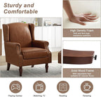 Pia Ricco High Back Floral Accent Chair - Retro Wingback Upholstered Armchair in Faux Leather, Nailhead Trim & Solid Wood Legs for Living Room Bedroom Reading Chair（Brown