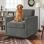 Pia Ricco Single Swivel Barrel Chair, Mid-Century Modern Accent Armchair with Plush Chenille Upholstery for Living Room & Cozy Reading Nook, Dark Gray