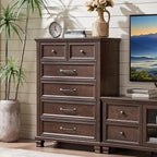 Farmhouse Bedroom Dresser and Nightstand Set of 4, 6 Drawer Tall & Low Dresser & 2 Drawer Nightstand Set, Rustic Wood Bedroom Furniture Set for Livingroom, Hallway, Walnut