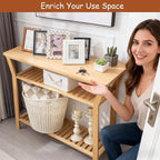 Nnewvante 38.6" Console Table, Bamboo Entryway Table with 3-Tier Storage Shelves, Narrow Sofa Table, Display Table for Entrance, Hallway, Living Room, Foyer