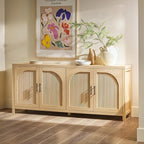 Walker Edison Sasha 4-Door Reeded Sideboard Buffet with Cord Management, 70 Inch, Coastal Oak