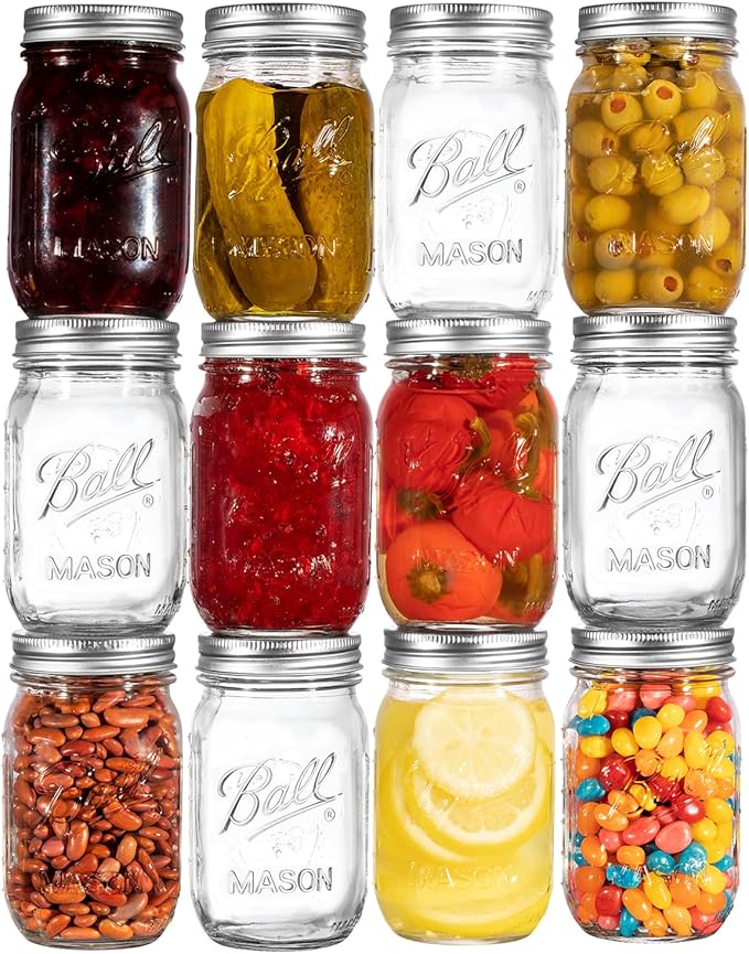 Ball Regular Mouth Mason Jars 32 oz. (12 Pack) - Quart Size Jars with Airtight Lids and Bands for Canning, Fermenting, Pickling, Meal Prep or DIY Decors and Projects Bundled with Peaknip Jar Opener