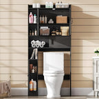 ChooChoo Over The Toilet Storage Cabinet, Farmhouse Bathroom Shelf Over Toilet with Adjustable Shelves, Above Toilet Storage Cabinet with Sliding Door for Bathroom, Laundry Room, Black