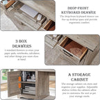 RedLemon 60" Farmhouse Executive Desk with Drawers, Wood Home Office Desk w/Charging Station, Keyboard Tray, File Drawer, Storage Cabinet, Rustic Computer Writing Desk (Light Rustic Oak)