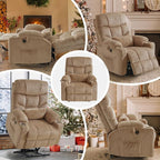 ABCASA Oversized Dual Motor Lay Flat Power Lift Recliner Chair Set of 2 for Elderly with Massage and Heat, Textile Large Recliner Chair, Lift Chairs Recliner with Lumbar Pillow, Cup Holder, Beige