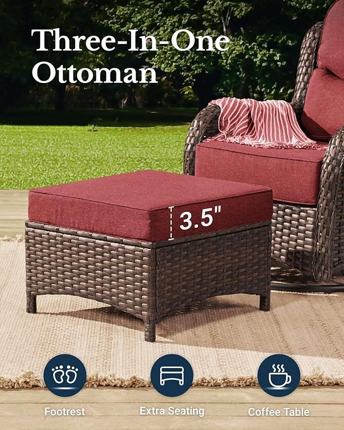HILLGA Luxury Patio Furniture Set with 6-inch Thick Cushion, Outdoor Couch and High Back Swivel Rocker Patio Chairs, 10PCS Wicker Conversation Set for Deck Yard and Poolside, Burgundy (V2)