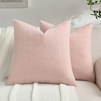FUTEI Pink Chenille Throw Pillow Covers 22x22 Inch Set of 2,Soft Striped & Diamond Textured Cushion Cases,Modern Home Decor for Couch Living Room