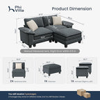 PHI VILLA Cloud Modular Couches Sets, 87.5" Sectional Loveseat Sofa with 1 Movable Ottoman, 3-Seater Comfy Couches for Living Room Apartment, Chenille Fabric, Dark Cyan