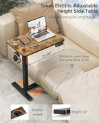 FiCiHi Small Electric Standing Desk - Adjustable Height Bedside Laptop Table with Wheels, Mobile, Portable Rolling Computer Workstation Sit Stand Table for Home Office,Sofa,Couch(28x16,Rustic Brown)